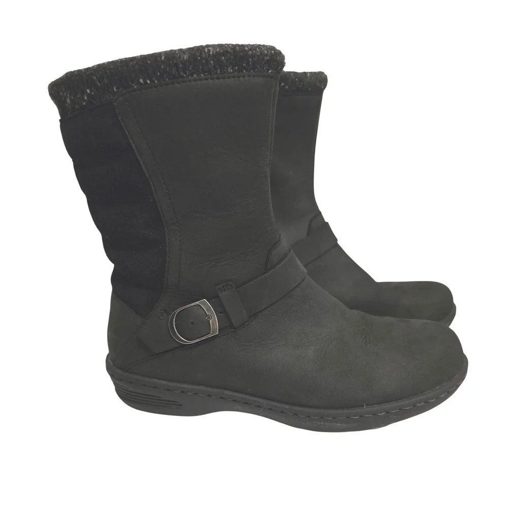 Teva Foxy Mid‎ Waterproof Boots Black Leather Quilted Knit Women Size 5 1012439